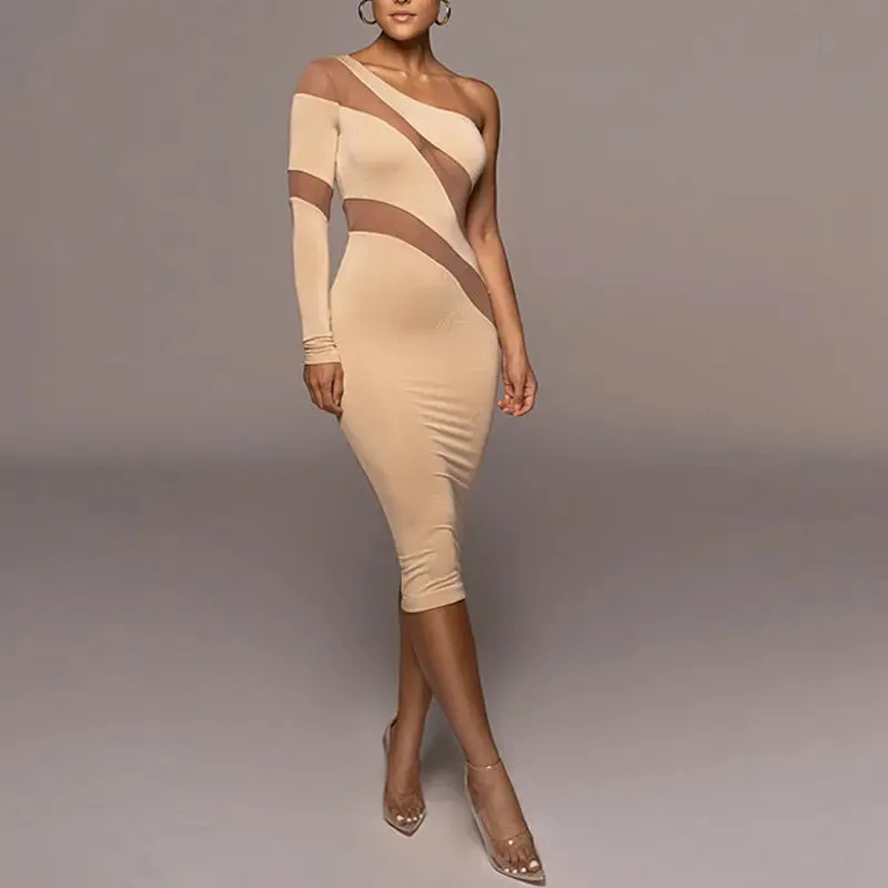 Sexy High-waisted MIDI Skirt Stitching Mesh Yarn Perspective Dress