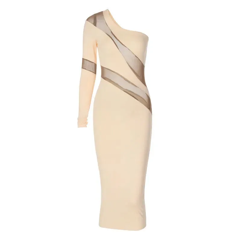 Sexy High-waisted MIDI Skirt Stitching Mesh Yarn Perspective Dress