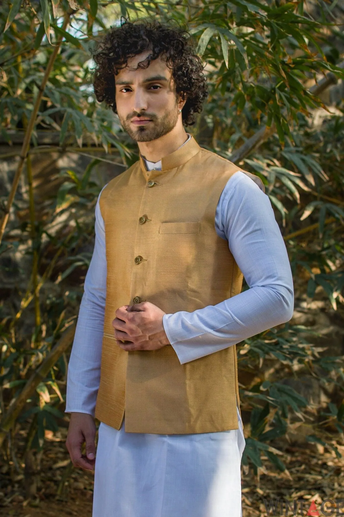 Silk blend Gold Modi Nehru Jacket