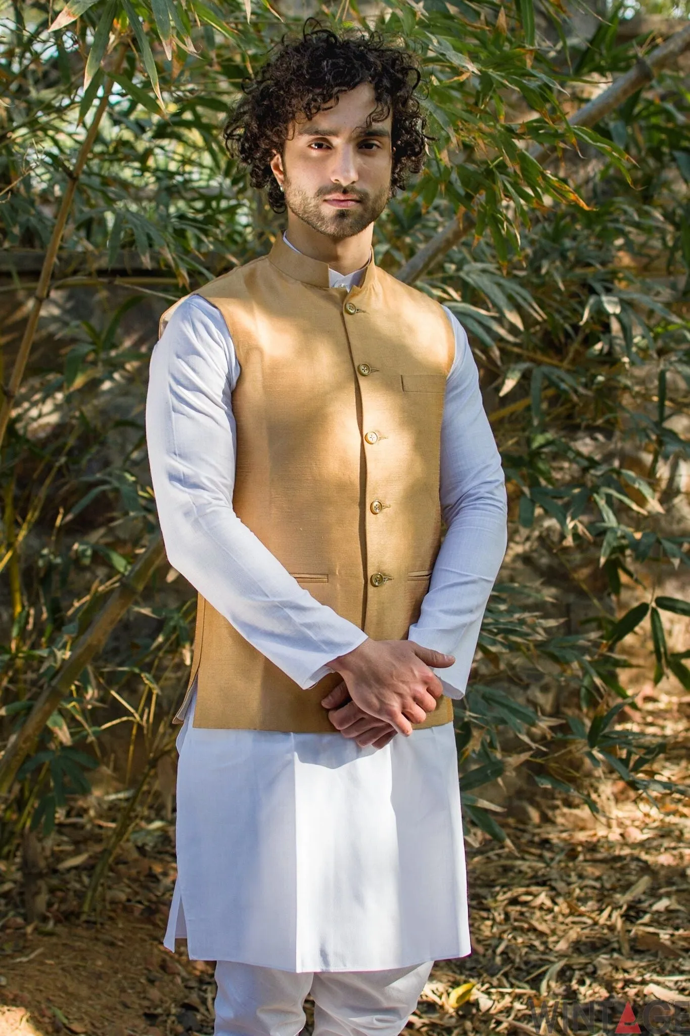 Silk blend Gold Modi Nehru Jacket
