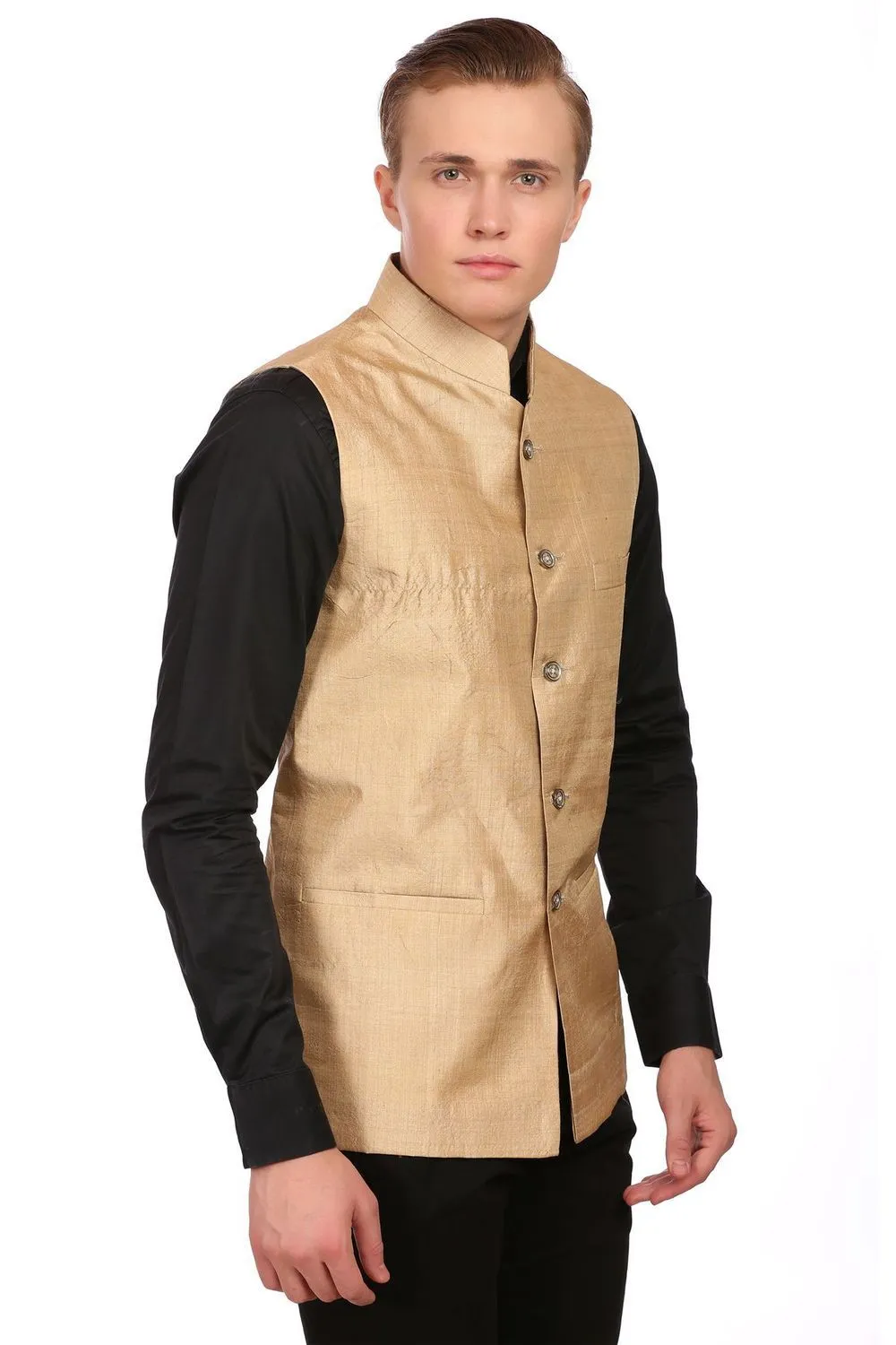 Silk blend Gold Modi Nehru Jacket