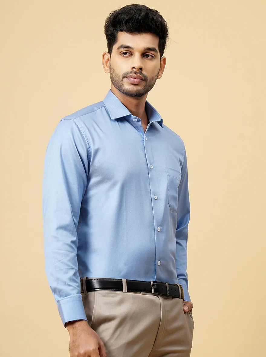 Sky Blue Solid Slim Fit Formal Shirt | Metal
