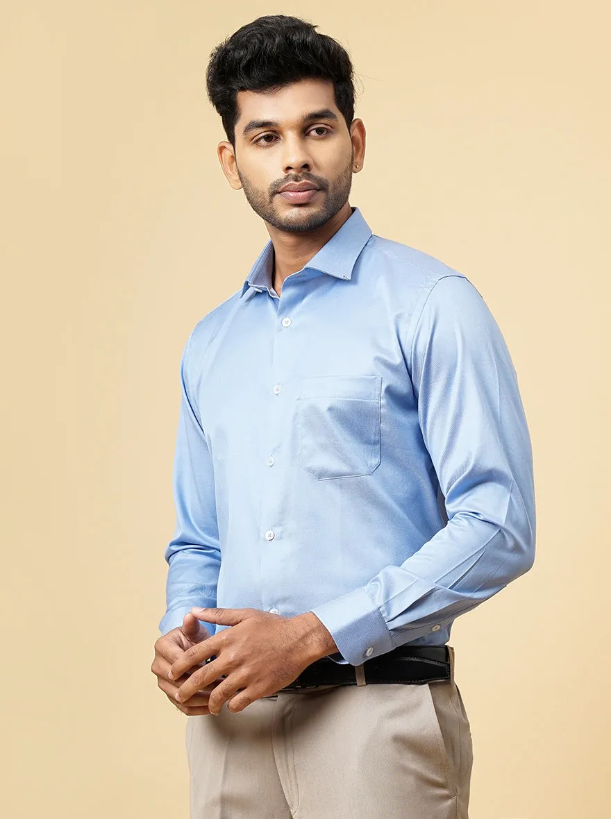 Sky Blue Solid Slim Fit Formal Shirt | Metal
