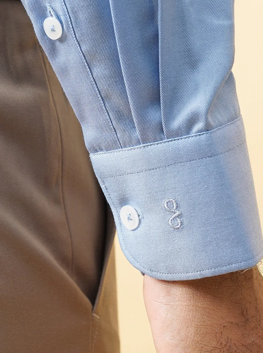 Sky Blue Solid Slim Fit Formal Shirt | Metal