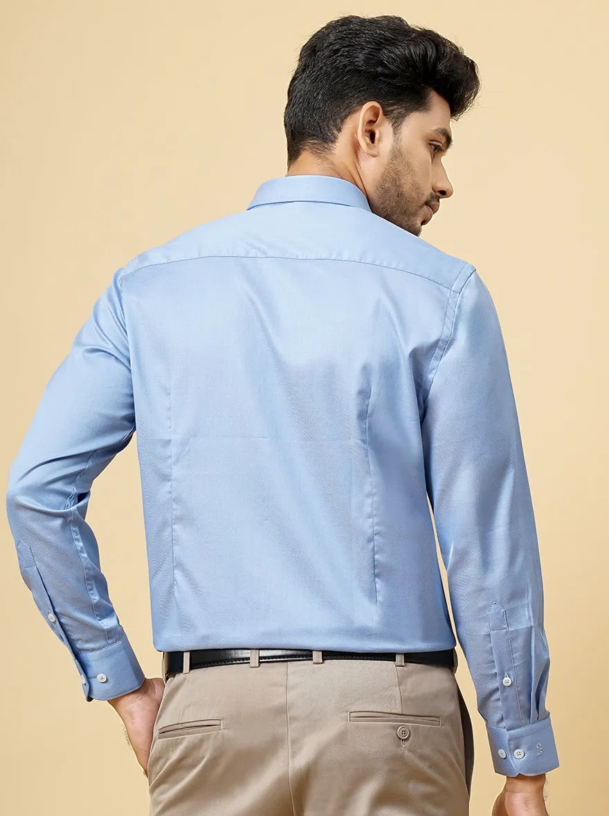 Sky Blue Solid Slim Fit Formal Shirt | Metal