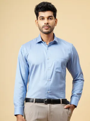 Sky Blue Solid Slim Fit Formal Shirt | Metal