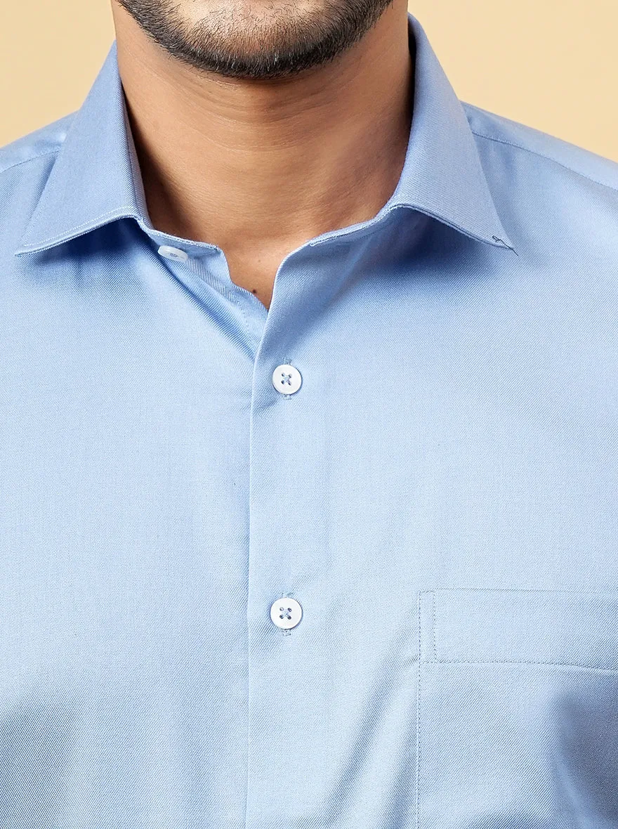 Sky Blue Solid Slim Fit Formal Shirt | Metal