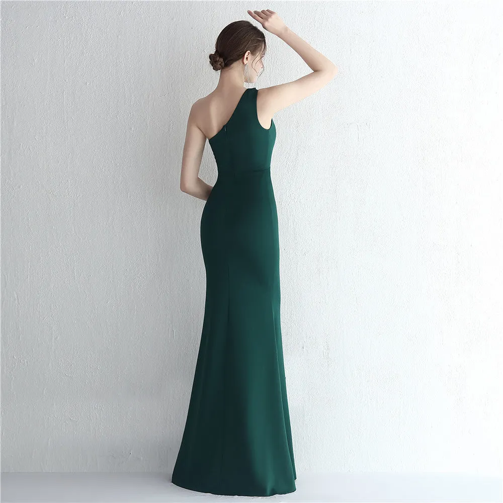 Slim One Shoulder Long Party Evening Dress Slim Mermaid Dress
