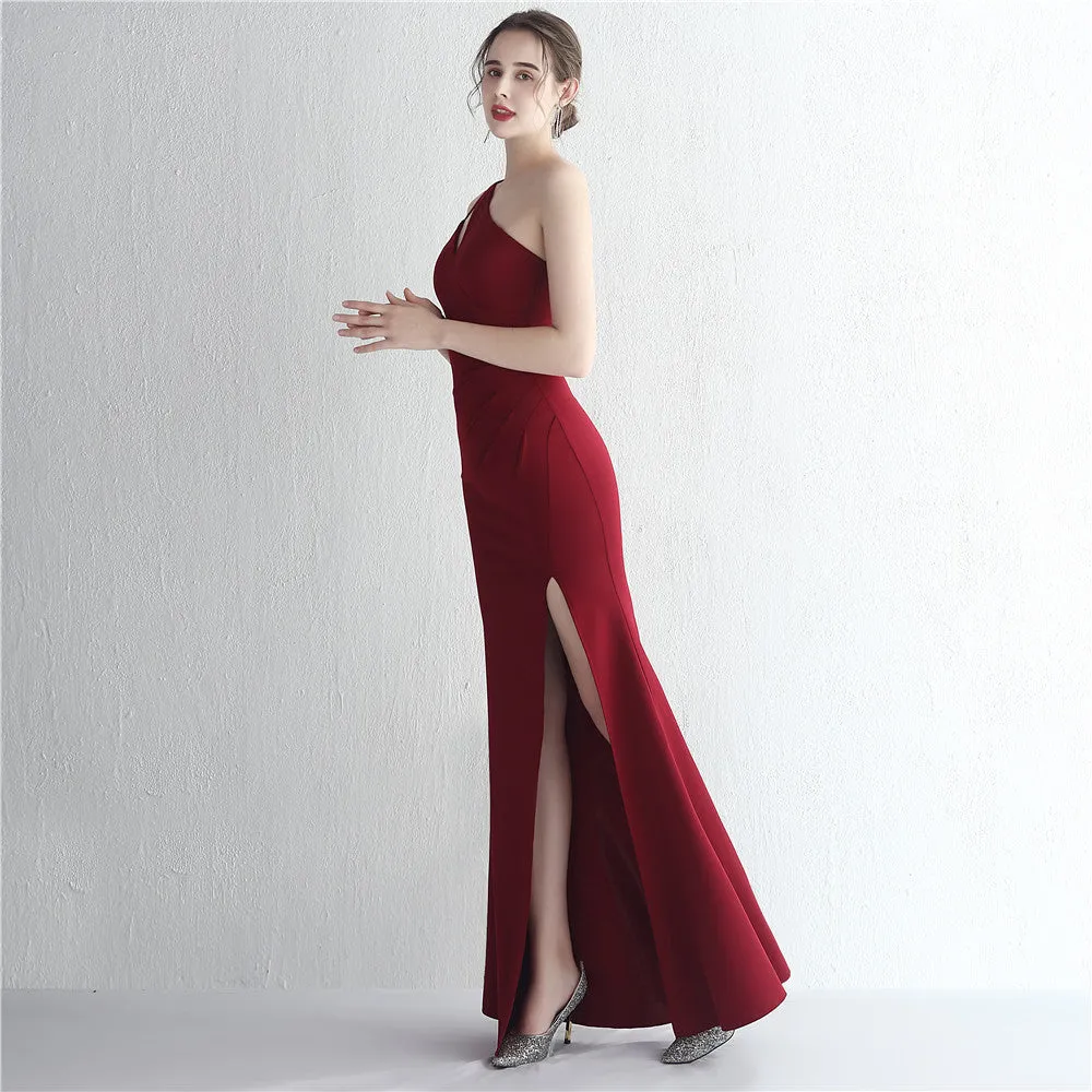 Slim One Shoulder Long Party Evening Dress Slim Mermaid Dress