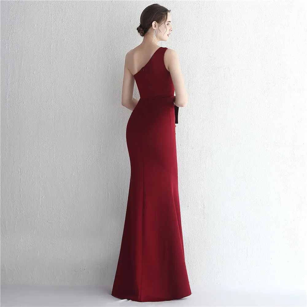 Slim One Shoulder Long Party Evening Dress Slim Mermaid Dress