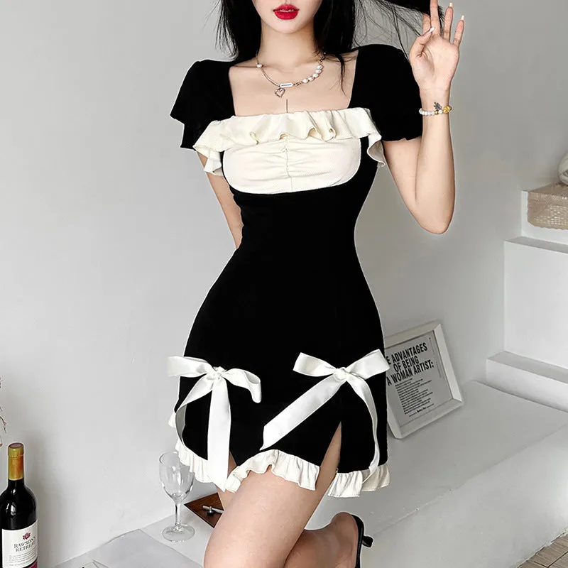 Slim Ribbon Ruffle Summer Dress