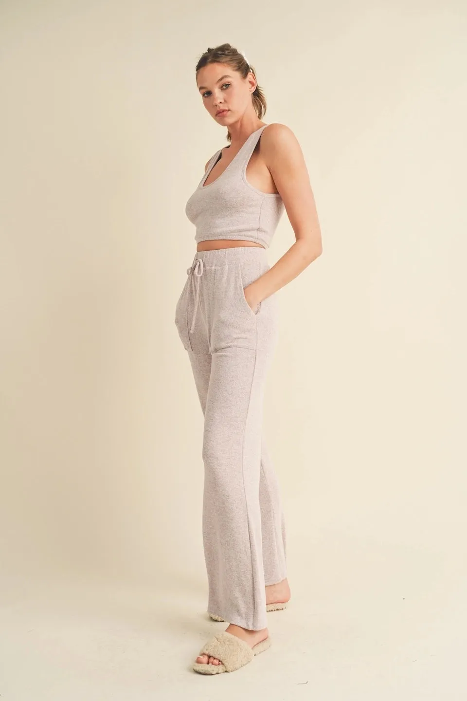 Soft Brushed Hacci Pink Lounge Tank and Pants Set
