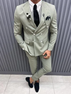 Sorento Mint Slim Fit Pinstripe Double Breasted Cotton Suit
