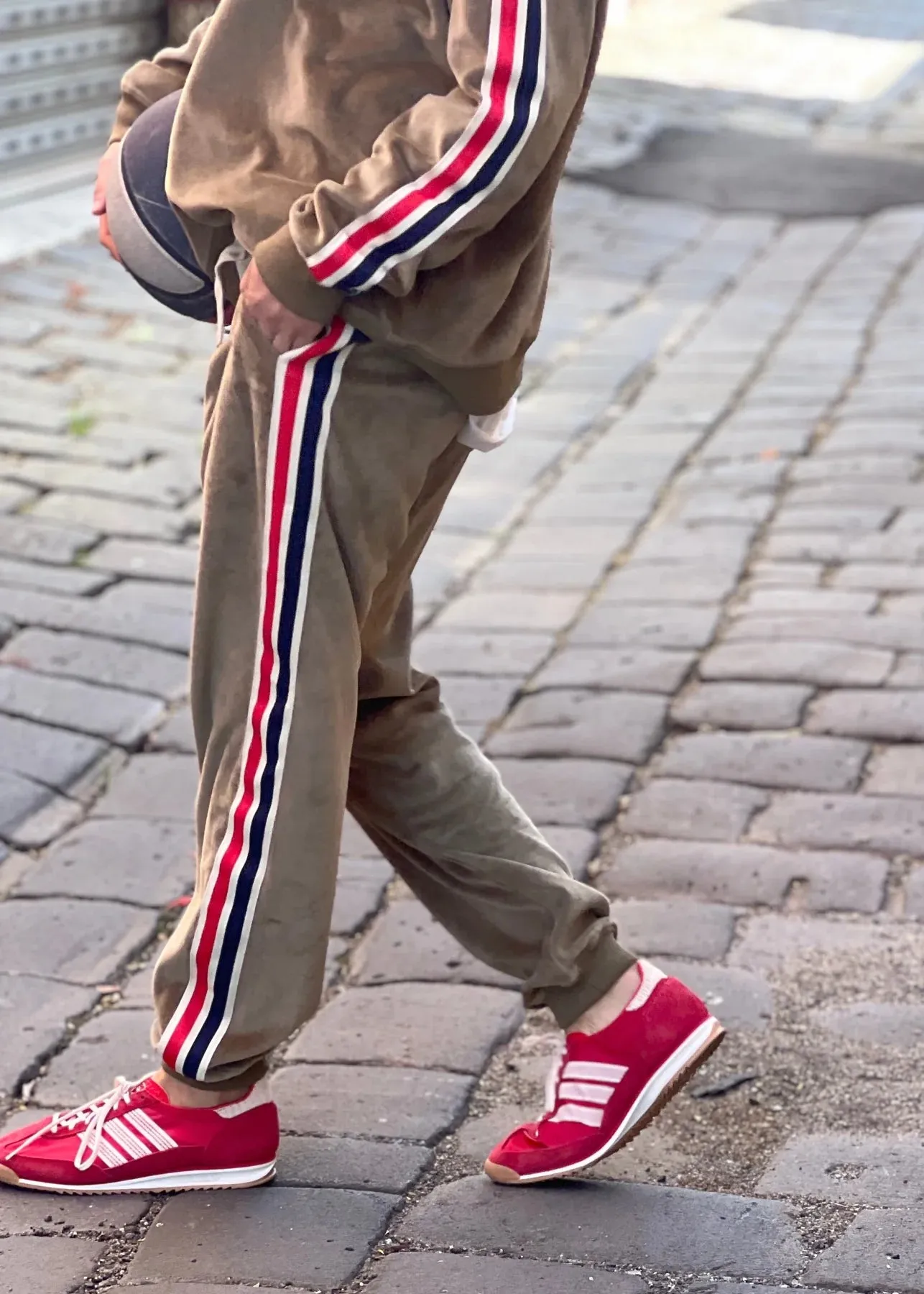 Sporty Velour Track Pant - Khaki | Hammill & Co