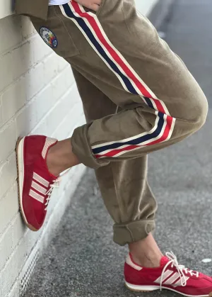 Sporty Velour Track Pant - Khaki | Hammill & Co