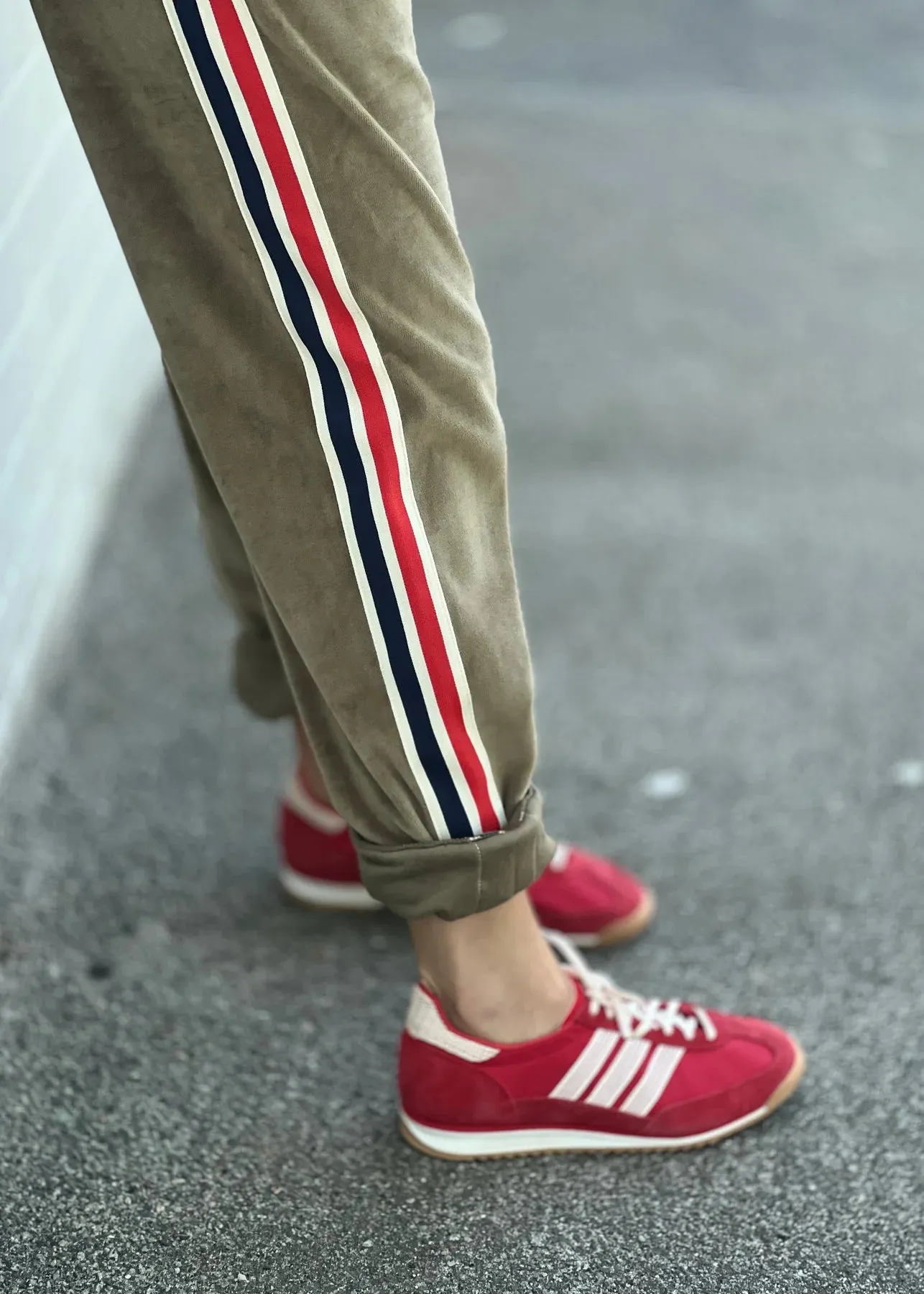 Sporty Velour Track Pant - Khaki | Hammill & Co