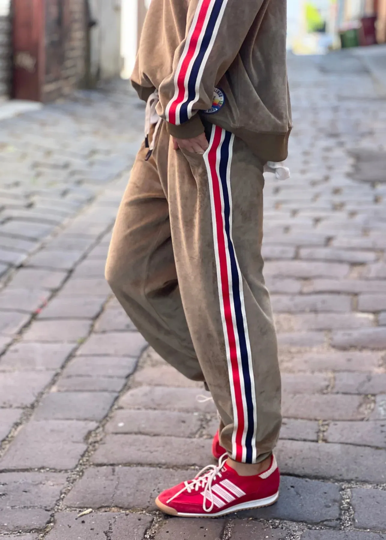Sporty Velour Track Pant - Khaki | Hammill & Co