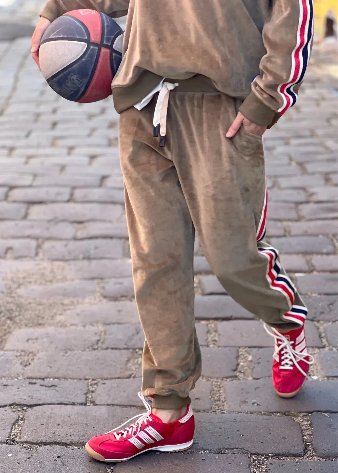 Sporty Velour Track Pant - Khaki | Hammill & Co
