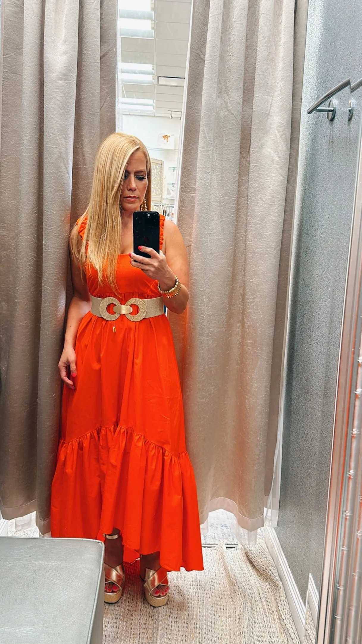 Square High low orange dress