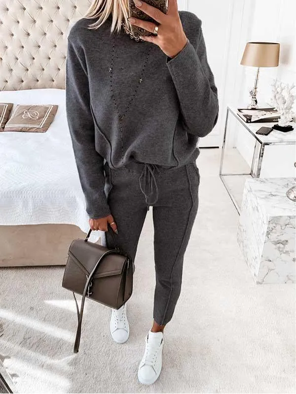 Stunncal Drawstring Plain Loungewear Sets (3 colors)
