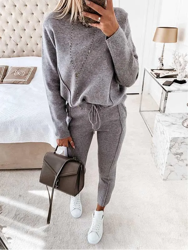 Stunncal Drawstring Plain Loungewear Sets (3 colors)