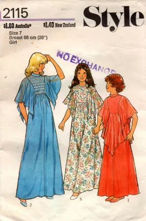 Style 2115 Girl's Boho Dress or Maxi 70s Vintage Sewing Pattern Size 7 Chest 26 inches