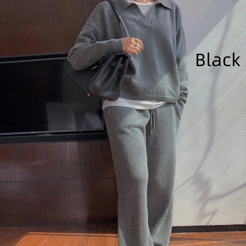 Sweater Outerwear Wide-leg Pants Two-piece Suit