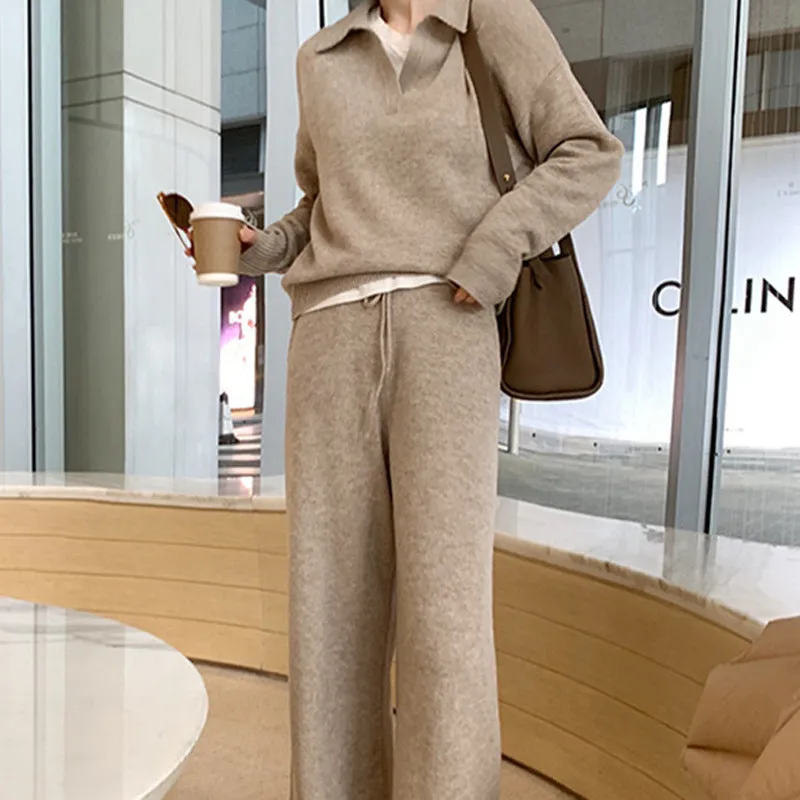 Sweater Outerwear Wide-leg Pants Two-piece Suit