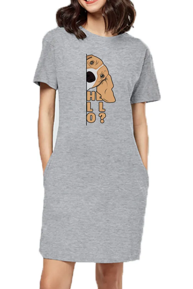 T-shirt Dress With Pockets - Basset Hound Hello (6 Colours) (Slim Fit)