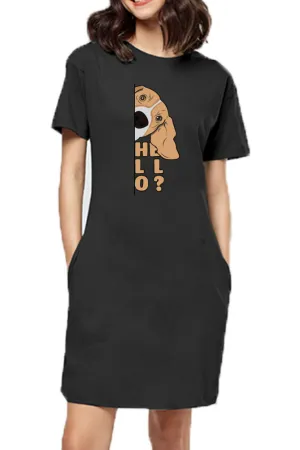 T-shirt Dress With Pockets - Basset Hound Hello (6 Colours) (Slim Fit)