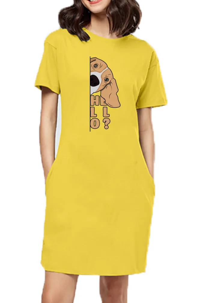 T-shirt Dress With Pockets - Basset Hound Hello (6 Colours) (Slim Fit)