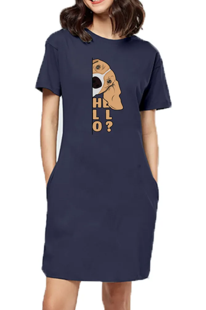 T-shirt Dress With Pockets - Basset Hound Hello (6 Colours) (Slim Fit)