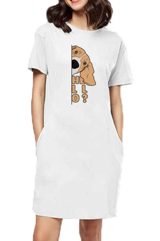 T-shirt Dress With Pockets - Basset Hound Hello (6 Colours) (Slim Fit)