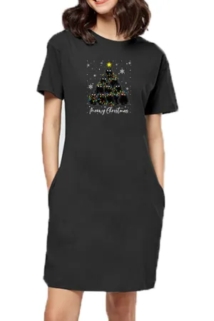 T-shirt Dress With Pockets - Meowy Christmas (3 Colours) (Slim Fit)