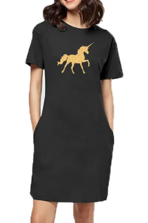 T-shirt Dress With Pockets - Mystical Unicorn (5 Colours) (Slim Fit)