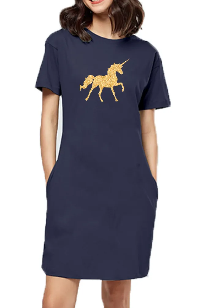 T-shirt Dress With Pockets - Mystical Unicorn (5 Colours) (Slim Fit)