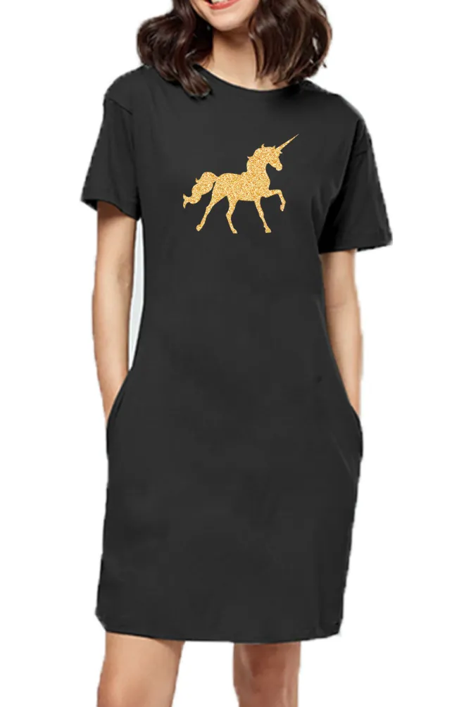 T-shirt Dress With Pockets - Mystical Unicorn (5 Colours) (Slim Fit)