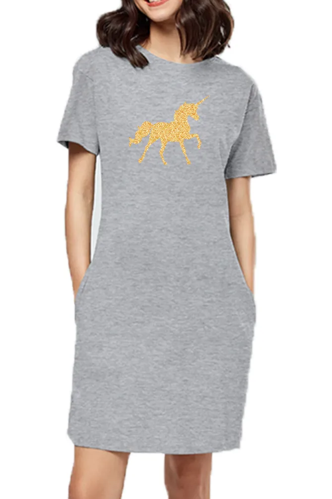 T-shirt Dress With Pockets - Mystical Unicorn (5 Colours) (Slim Fit)