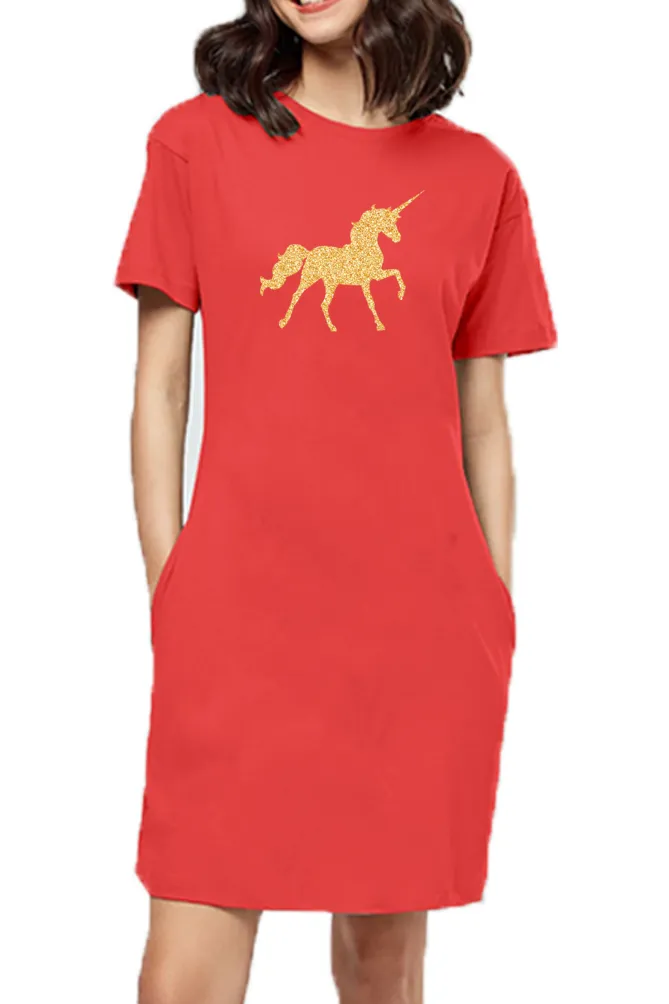 T-shirt Dress With Pockets - Mystical Unicorn (5 Colours) (Slim Fit)
