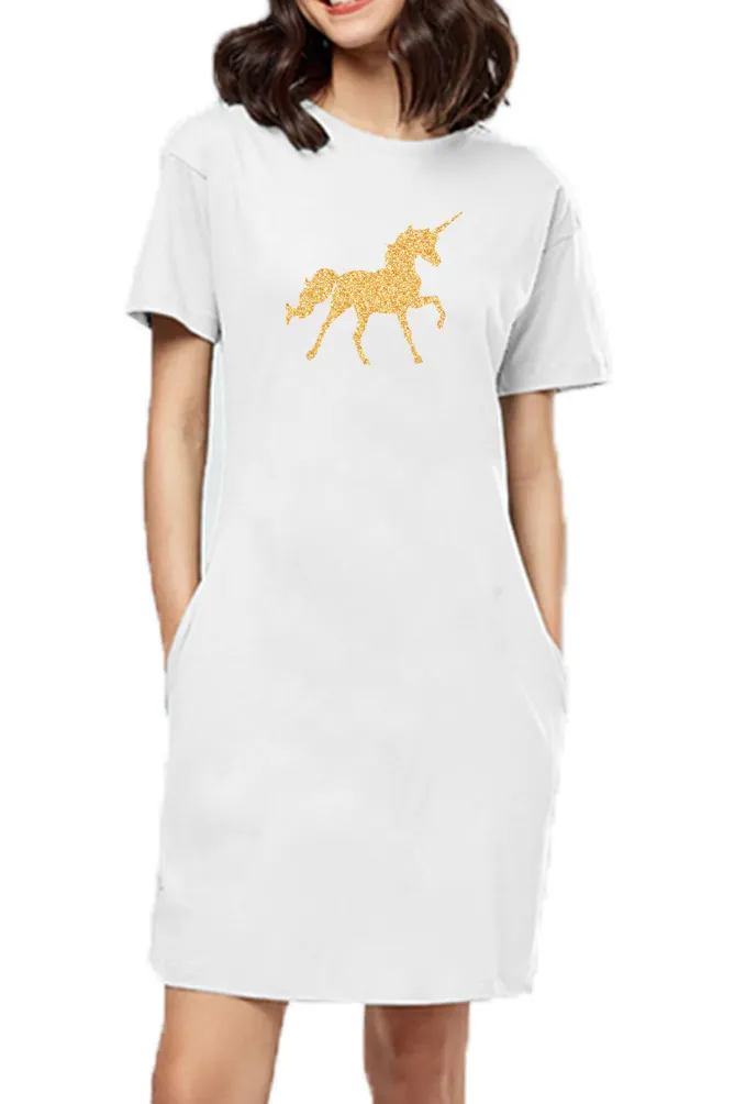 T-shirt Dress With Pockets - Mystical Unicorn (5 Colours) (Slim Fit)