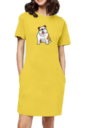 T-shirt Dress With Pockets - Wringkly Sprinkly Bulldog (6 Colours) (Slim Fit)