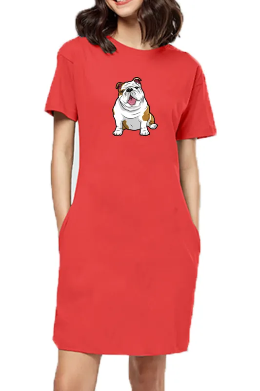 T-shirt Dress With Pockets - Wringkly Sprinkly Bulldog (6 Colours) (Slim Fit)