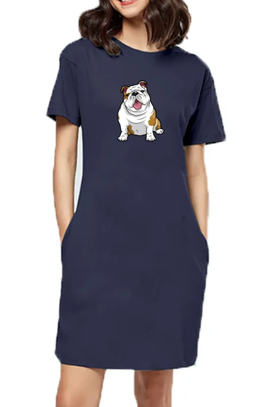 T-shirt Dress With Pockets - Wringkly Sprinkly Bulldog (6 Colours) (Slim Fit)
