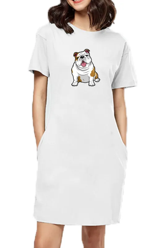 T-shirt Dress With Pockets - Wringkly Sprinkly Bulldog (6 Colours) (Slim Fit)
