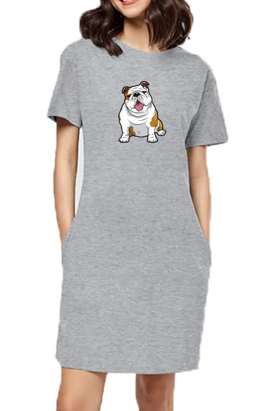 T-shirt Dress With Pockets - Wringkly Sprinkly Bulldog (6 Colours) (Slim Fit)