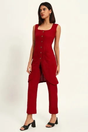 Tailored Vest Kurta Pant Set, Maroon