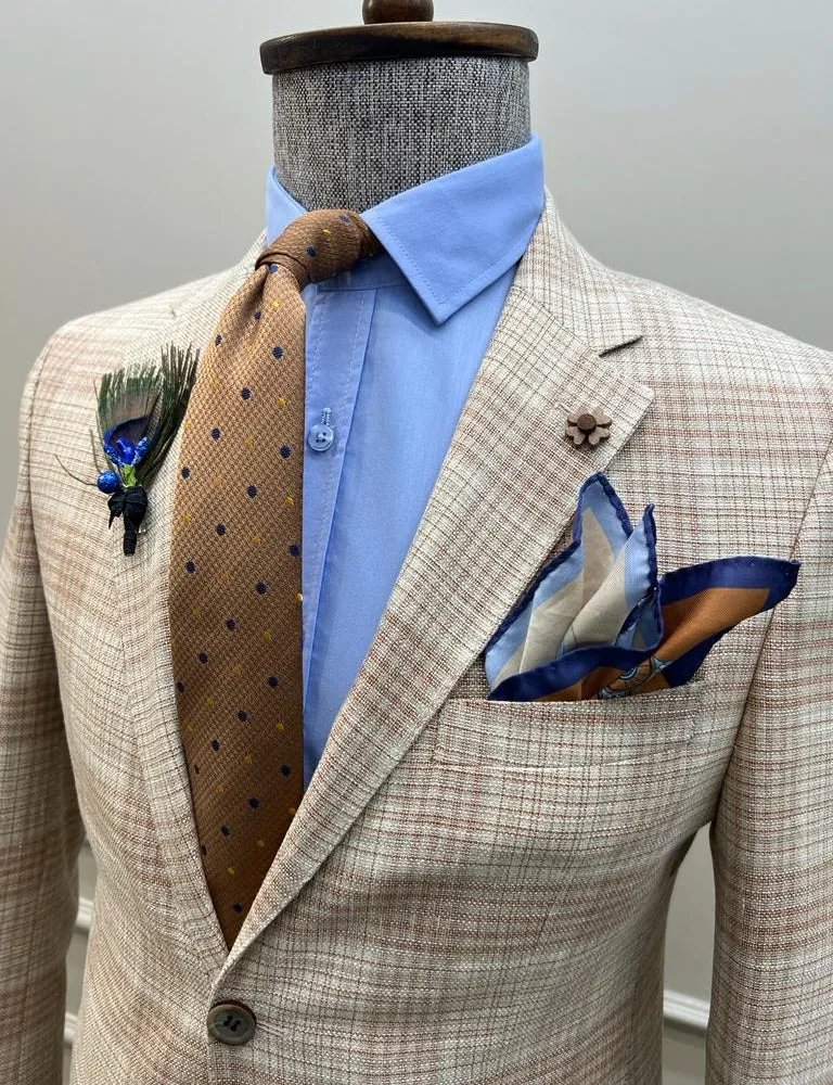 Tampa Beige Slim Fit Notch Lapel 2 Piece Plaid Suit for Modern Men