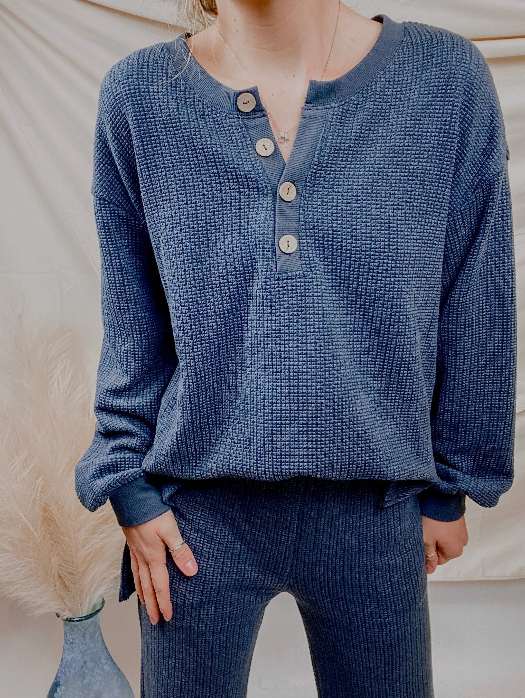 Teagan Waffle Knit Henley with Lounge Pants