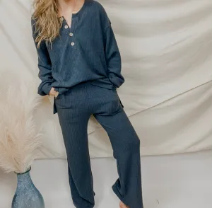 Teagan Waffle Knit Henley with Lounge Pants