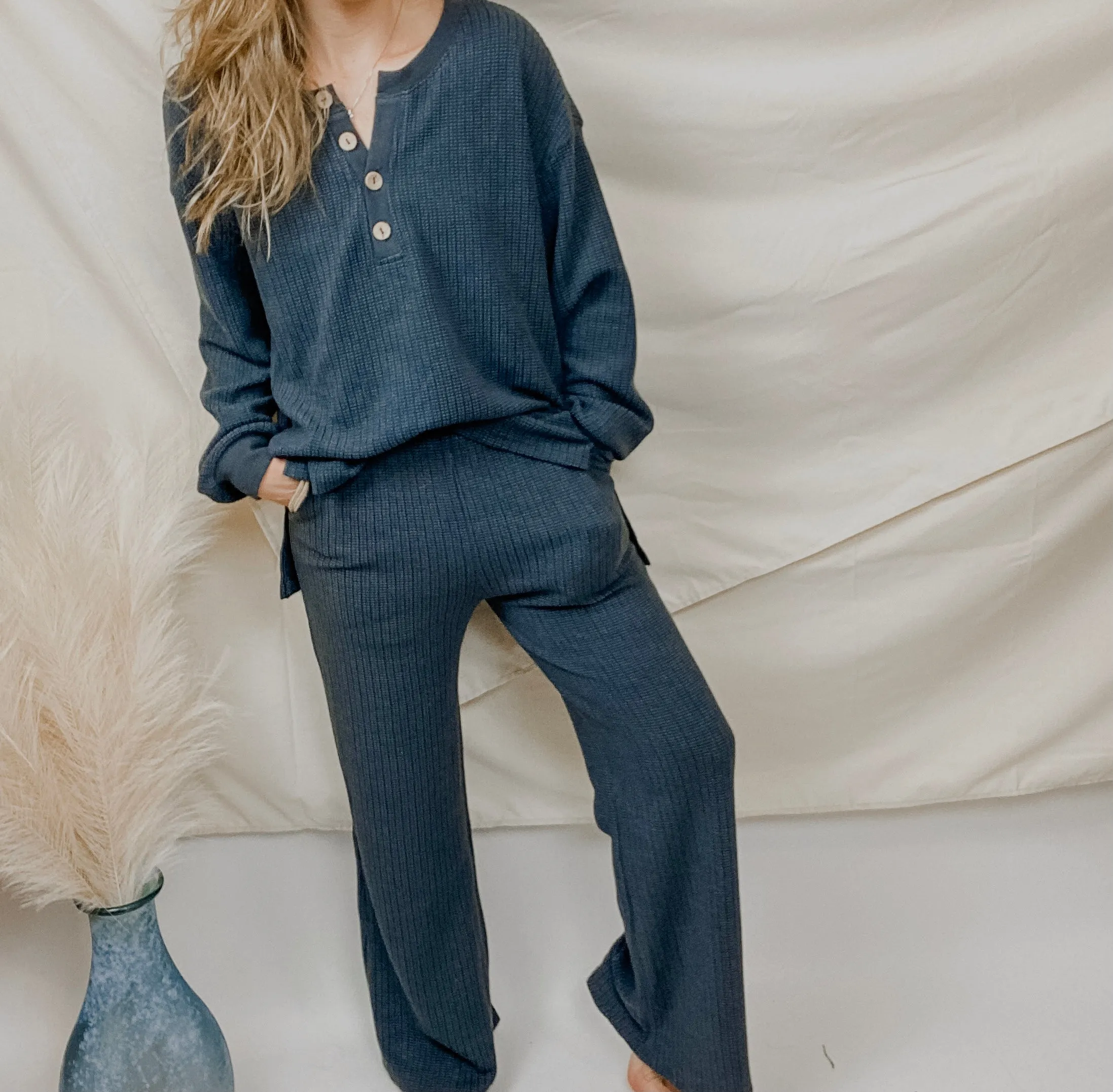 Teagan Waffle Knit Henley with Lounge Pants